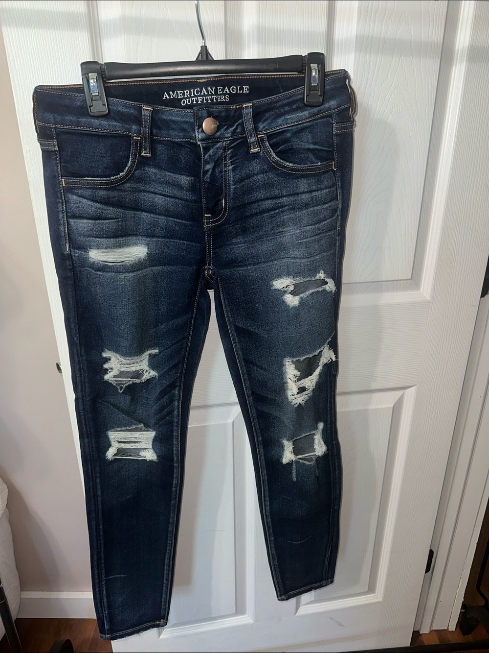 American Eagle Outfitters Dark Blue Skinny Distressed Jeans